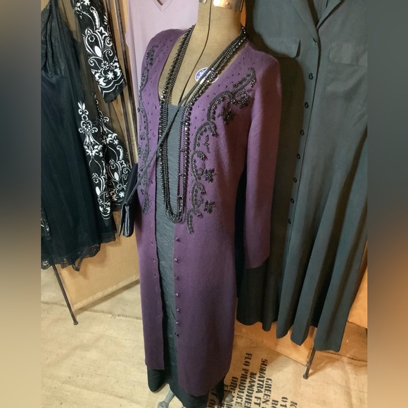Vintage Carol Little Beaded Royal Purple Sweater Maxi Dress Duster Ladies size M - Picture 15 of 16
